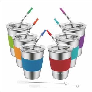 Stainless Steel 12oz Leak Proof Kids Straw Cup Sippy Tumblers with Lid and Straw, BPA-Free